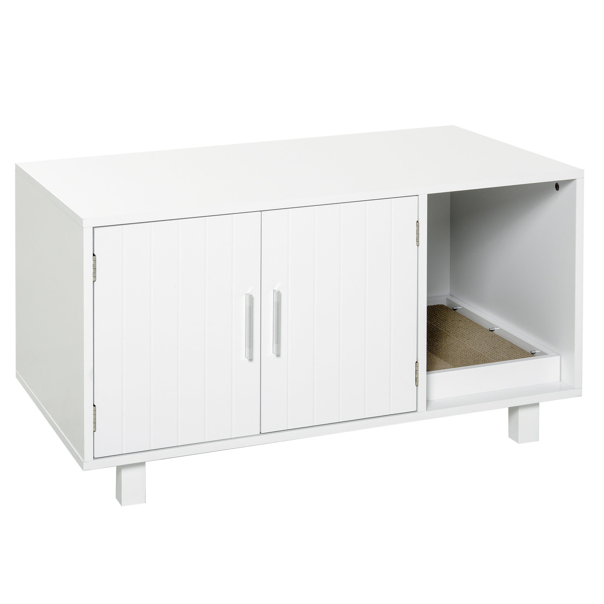 Cat Litter Box Furniture with Door Scratcher for Cats Litter Box for Cats Indoor 91x52x50.5 cm White