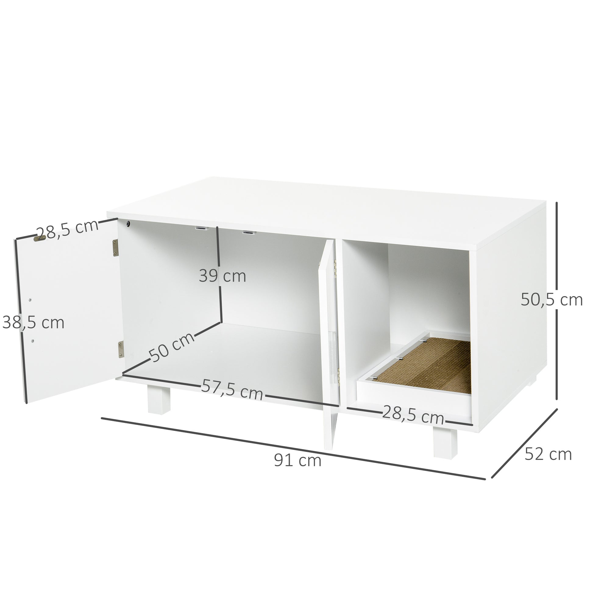 Cat Litter Box Furniture with Door Scratcher for Cats Litter Box for Cats Indoor 91x52x50.5 cm White