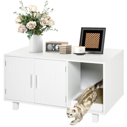 Cat Litter Box Furniture with Door Scratcher for Cats Litter Box for Cats Indoor 91x52x50.5 cm White