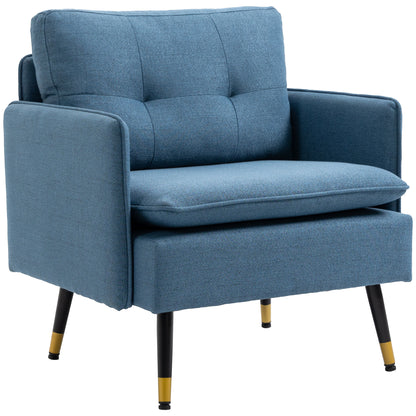 Scandinavian armchair with tufted back and contrasting piping in fabric 76 x 68 x 80 cm - blue and black and gold metal legs