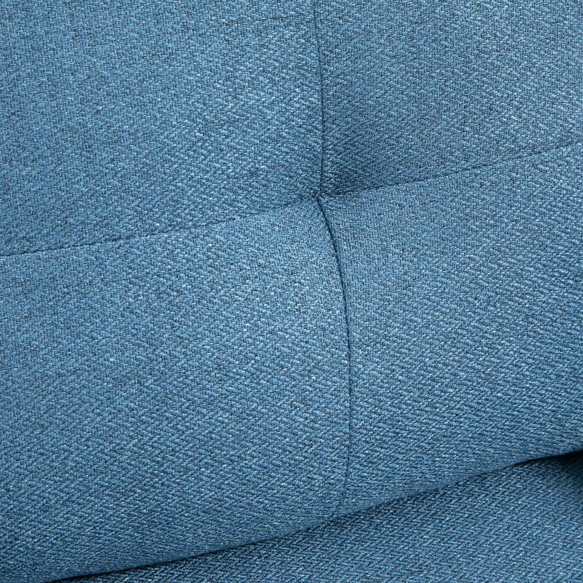 Scandinavian armchair with tufted back and contrasting piping in fabric 76 x 68 x 80 cm - blue and black and gold metal legs