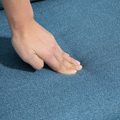 Scandinavian armchair with tufted back and contrasting piping in fabric 76 x 68 x 80 cm - blue and black and gold metal legs