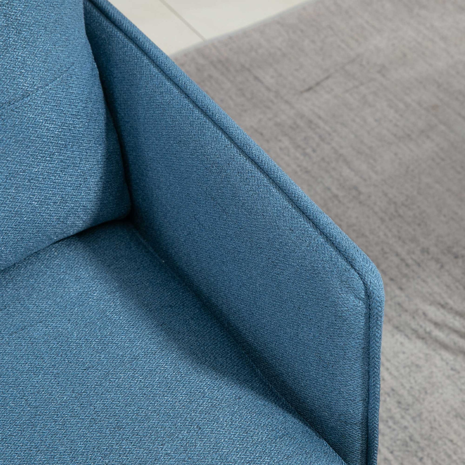 Scandinavian armchair with tufted back and contrasting piping in fabric 76 x 68 x 80 cm - blue and black and gold metal legs