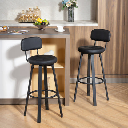 2-Pack Swivel Faux Leather Bar Stools with Backrest & Footrest, 30.1 in Seat Height, Black