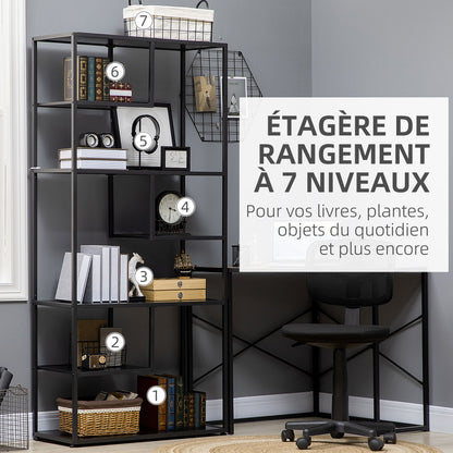 Industrial Style 7-Shelf Bookcase Storage Unit with Steel Frame for Living Room Bedroom Kitchen - 83x34x180 cm