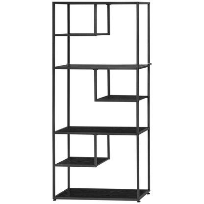 Industrial Style 7-Shelf Bookcase Storage Unit with Steel Frame for Living Room Bedroom Kitchen - 83x34x180 cm