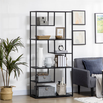 Industrial Style 7-Shelf Bookcase Storage Unit with Steel Frame for Living Room Bedroom Kitchen - 83x34x180 cm