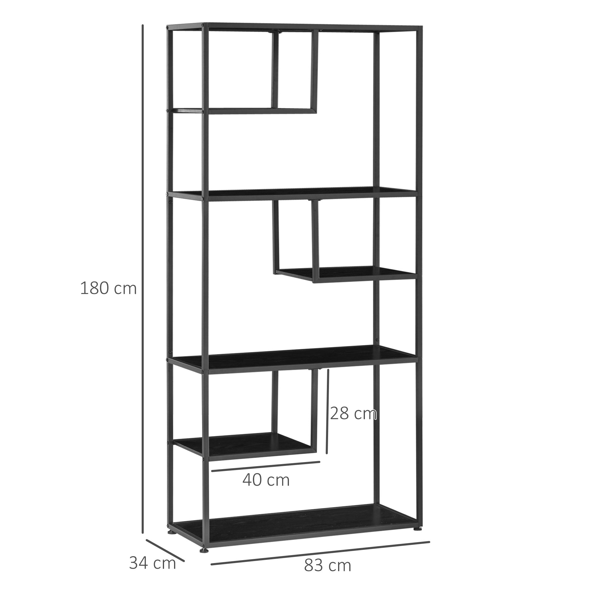 Industrial Style 7-Shelf Bookcase Storage Unit with Steel Frame for Living Room Bedroom Kitchen - 83x34x180 cm