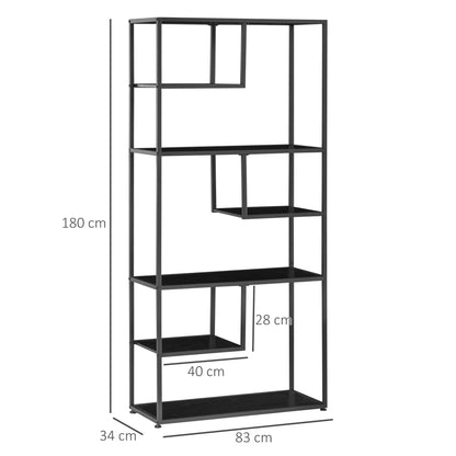 Industrial Style 7-Shelf Bookcase Storage Unit with Steel Frame for Living Room Bedroom Kitchen - 83x34x180 cm