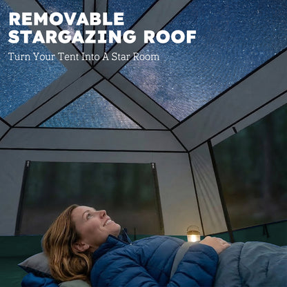 4–6 Person Waterproof Family Camping Tent, Removable Top for Stargazing, 3000 mm Waterproof, UV30+ Sun Protection — Green
