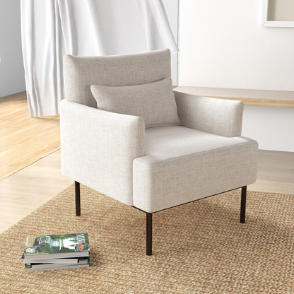 Modern Upholstered Armchair with Extra Cushion, Linen Effect Fabric and Steel, 73x81x82 cm, Cream White