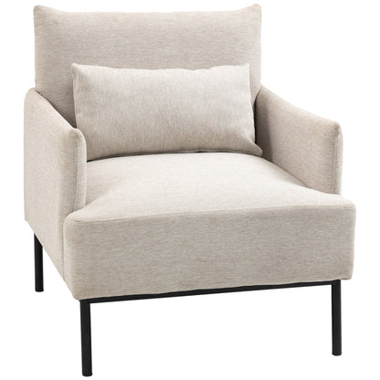 Modern Upholstered Armchair with Extra Cushion, Linen Effect Fabric and Steel, 73x81x82 cm, Cream White
