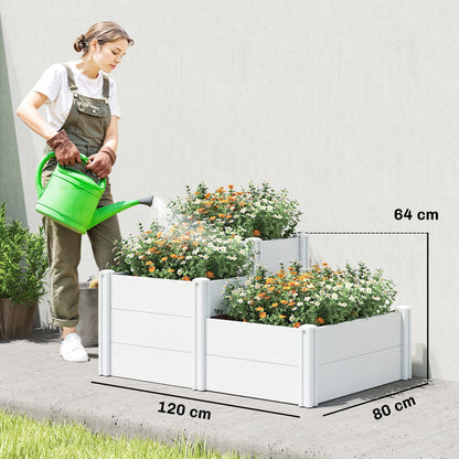 3-Tier Stackable Raised Garden Bed with Open Bottom – Modular Vinyl Planter Box for Garden & Balcony, 47.2 x 31.5 x 25.2 in, White