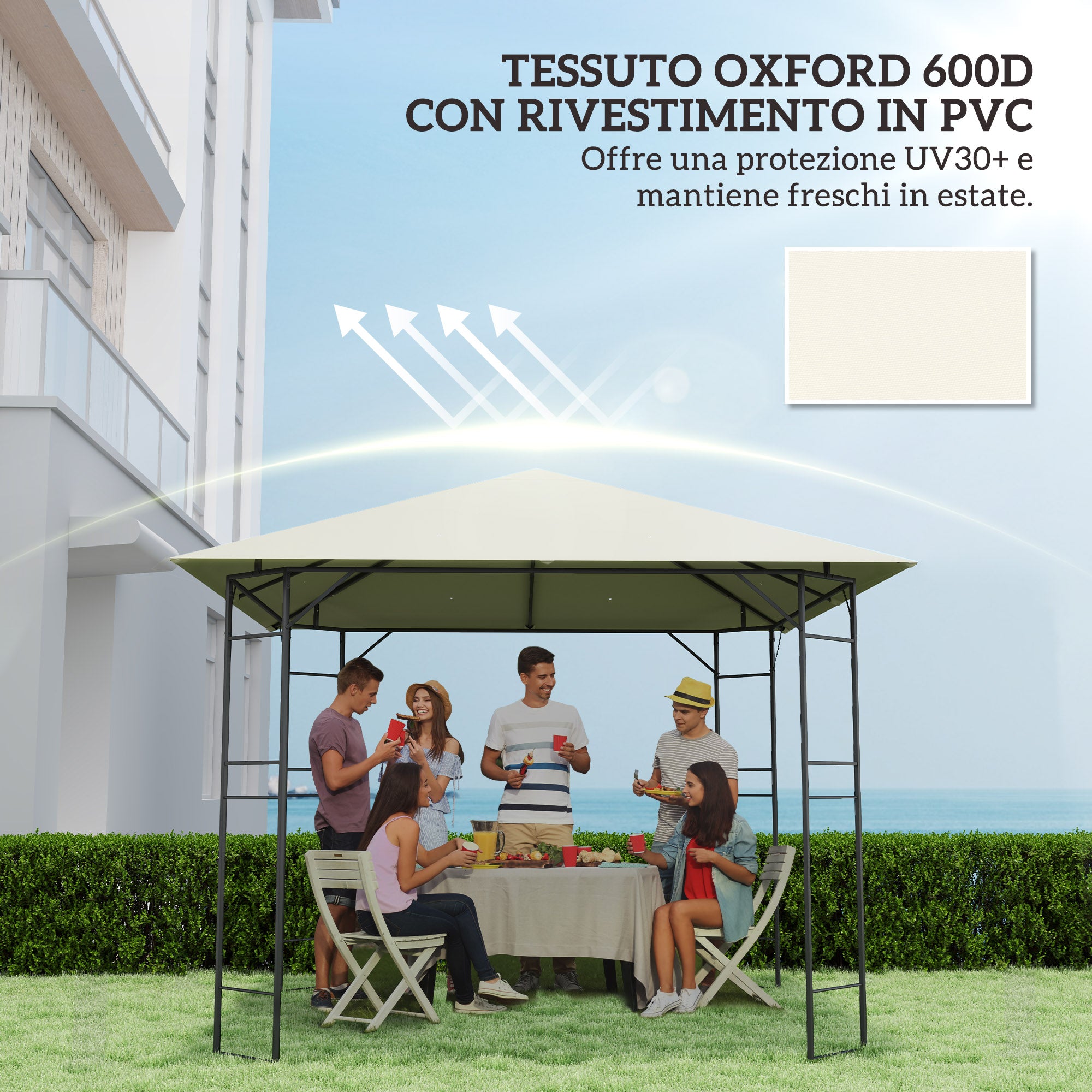 Garden Gazebo Cover 3x3m with 8 Drainage Holes, Oxford Fabric Canopy 600D Water-Resistant 370g/m², UV30+, Cream White