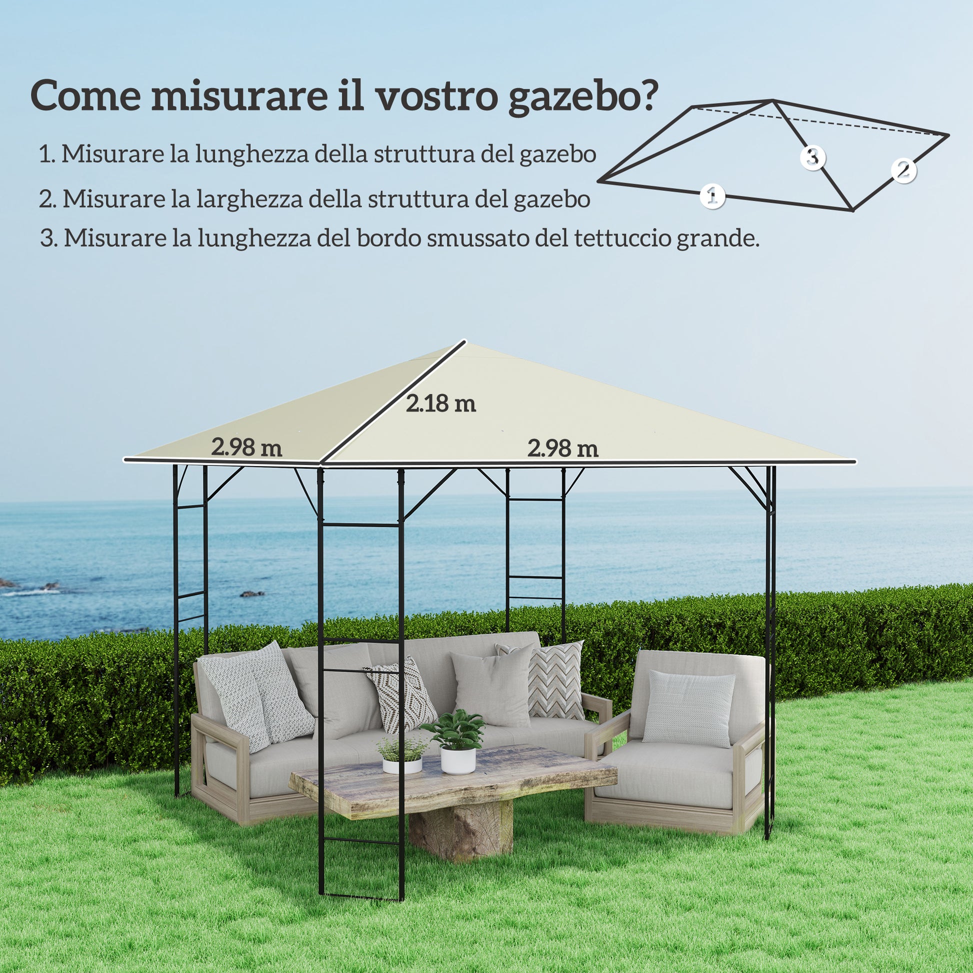 Garden Gazebo Cover 3x3m with 8 Drainage Holes, Oxford Fabric Canopy 600D Water-Resistant 370g/m², UV30+, Cream White