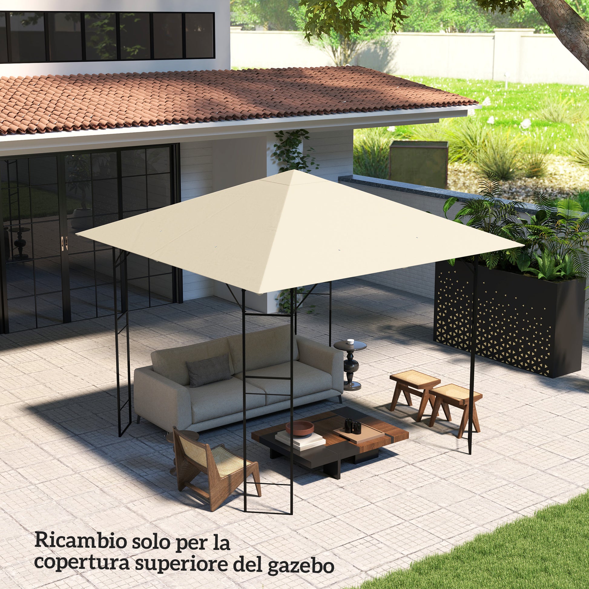 Garden Gazebo Cover 3x3m with 8 Drainage Holes, Oxford Fabric Canopy 600D Water-Resistant 370g/m², UV30+, Cream White