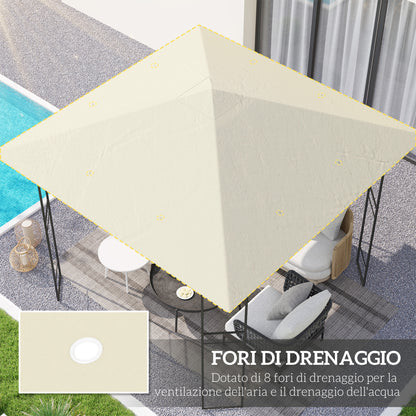 Garden Gazebo Cover 3x3m with 8 Drainage Holes, Oxford Fabric Canopy 600D Water-Resistant 370g/m², UV30+, Cream White