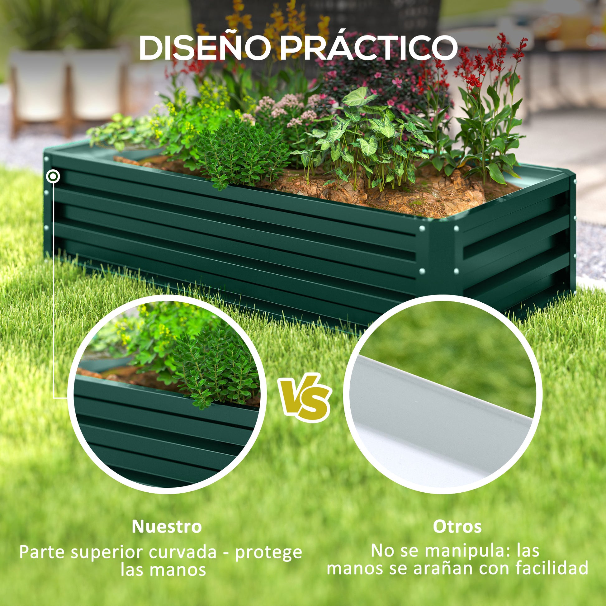 Raised Galvanized Steel Planter Urban Garden for Growing Plants Flowers Herbs Outdoor Rectangular Planter with Open Bottom 120x60x30.5 cm Green