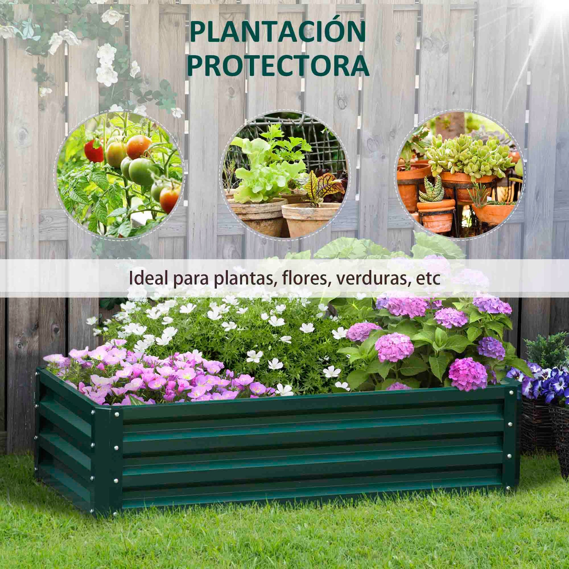 Raised Galvanized Steel Planter Urban Garden for Growing Plants Flowers Herbs Outdoor Rectangular Planter with Open Bottom 120x60x30.5 cm Green