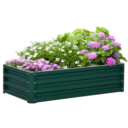 Raised Galvanized Steel Planter Urban Garden for Growing Plants Flowers Herbs Outdoor Rectangular Planter with Open Bottom 120x60x30.5 cm Green