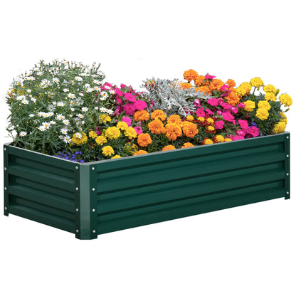 Raised Galvanized Steel Planter Urban Garden for Growing Plants Flowers Herbs Outdoor Rectangular Planter with Open Bottom 120x60x30.5 cm Green
