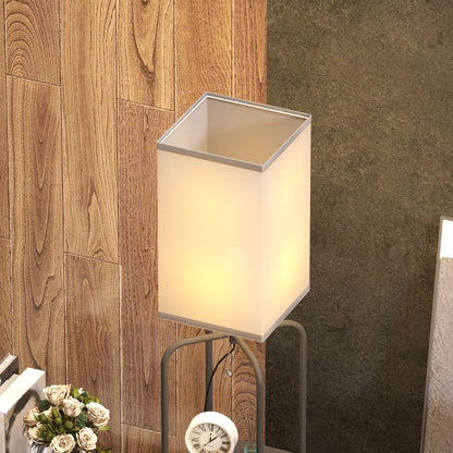 Floor Lamp for Living Room, Modern Floor Lamp with Shelves, Fabric Lampshade, Pull Chain Switch for Bedroom, Office, Bulb not Included, Black