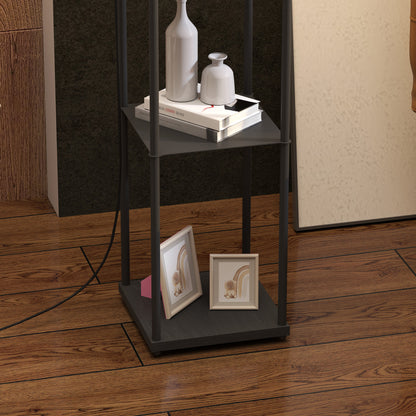 Floor Lamp for Living Room, Modern Floor Lamp with Shelves, Fabric Lampshade, Pull Chain Switch for Bedroom, Office, Bulb not Included, Black