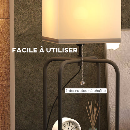 Floor Lamp for Living Room, Modern Floor Lamp with Shelves, Fabric Lampshade, Pull Chain Switch for Bedroom, Office, Bulb not Included, Black