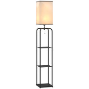 Floor Lamp for Living Room, Modern Floor Lamp with Shelves, Fabric Lampshade, Pull Chain Switch for Bedroom, Office, Bulb not Included, Black