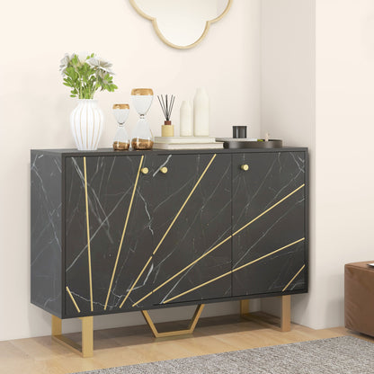 Modern Sideboard Living Room Sideboard with 2 Doors and Adjustable Shelf Auxiliary Furniture for Living Room with Marble Effect Anti-Tip 107x35x75 cm Black and Gold