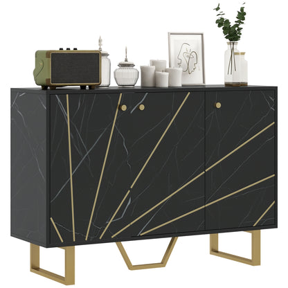 Modern Sideboard Living Room Sideboard with 2 Doors and Adjustable Shelf Auxiliary Furniture for Living Room with Marble Effect Anti-Tip 107x35x75 cm Black and Gold