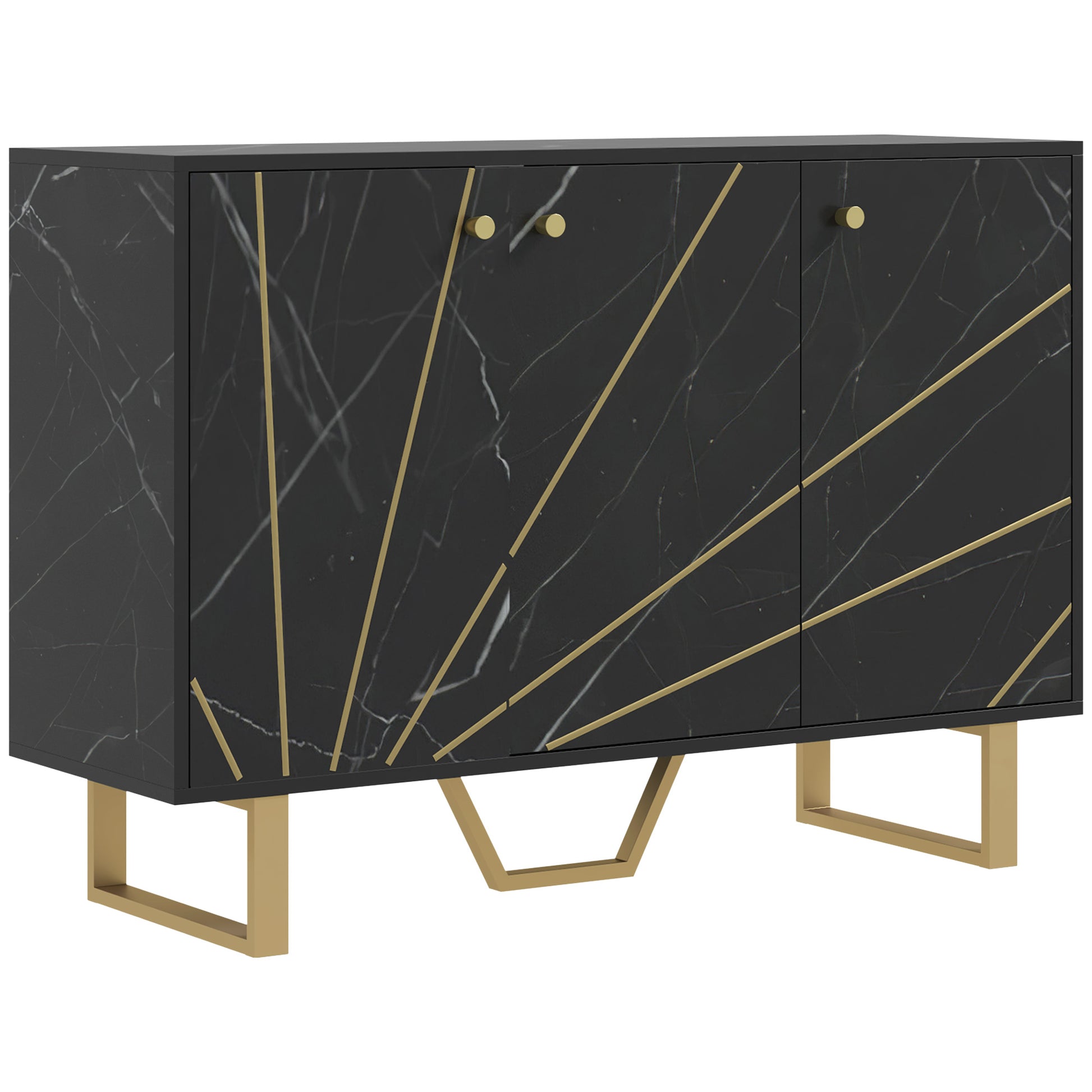 Modern Sideboard Living Room Sideboard with 2 Doors and Adjustable Shelf Auxiliary Furniture for Living Room with Marble Effect Anti-Tip 107x35x75 cm Black and Gold
