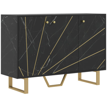 Modern Sideboard Living Room Sideboard with 2 Doors and Adjustable Shelf Auxiliary Furniture for Living Room with Marble Effect Anti-Tip 107x35x75 cm Black and Gold
