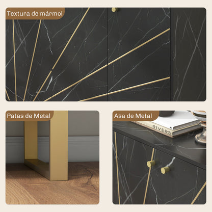 Modern Sideboard Living Room Sideboard with 2 Doors and Adjustable Shelf Auxiliary Furniture for Living Room with Marble Effect Anti-Tip 107x35x75 cm Black and Gold
