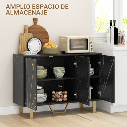 Modern Sideboard Living Room Sideboard with 2 Doors and Adjustable Shelf Auxiliary Furniture for Living Room with Marble Effect Anti-Tip 107x35x75 cm Black and Gold