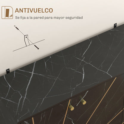 Modern Sideboard Living Room Sideboard with 2 Doors and Adjustable Shelf Auxiliary Furniture for Living Room with Marble Effect Anti-Tip 107x35x75 cm Black and Gold