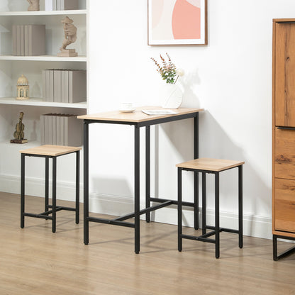 3-Piece Dining Group Bar Table with 2 Chairs Dining Set Bar Table Set for Kitchen Dining Room Bistro Industrial Design Particle Board Steel Frame Natural Wood+Black 80 x 50 x 85 cm