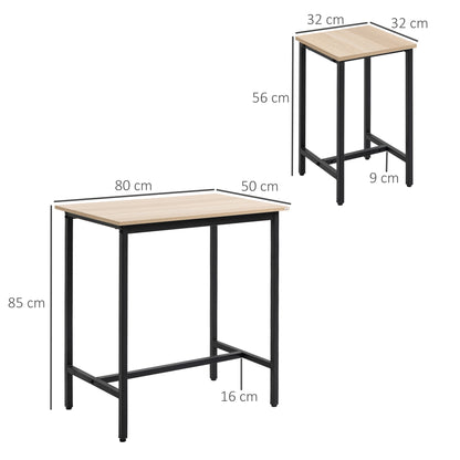 3-Piece Dining Group Bar Table with 2 Chairs Dining Set Bar Table Set for Kitchen Dining Room Bistro Industrial Design Particle Board Steel Frame Natural Wood+Black 80 x 50 x 85 cm