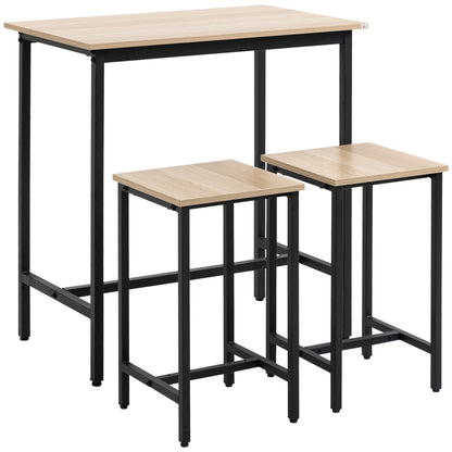 3-Piece Dining Group Bar Table with 2 Chairs Dining Set Bar Table Set for Kitchen Dining Room Bistro Industrial Design Particle Board Steel Frame Natural Wood+Black 80 x 50 x 85 cm