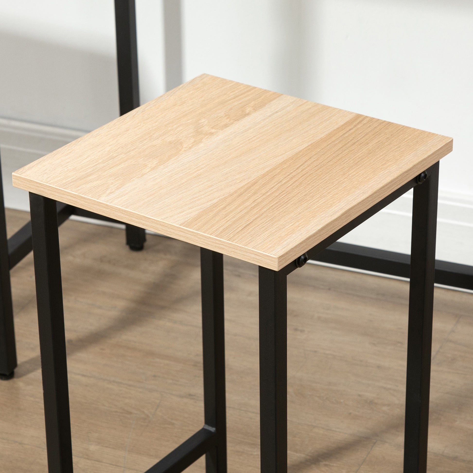 3-Piece Dining Group Bar Table with 2 Chairs Dining Set Bar Table Set for Kitchen Dining Room Bistro Industrial Design Particle Board Steel Frame Natural Wood+Black 80 x 50 x 85 cm
