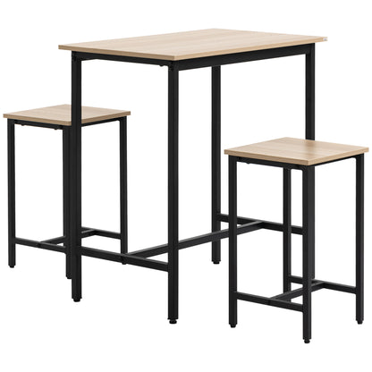 3-Piece Dining Group Bar Table with 2 Chairs Dining Set Bar Table Set for Kitchen Dining Room Bistro Industrial Design Particle Board Steel Frame Natural Wood+Black 80 x 50 x 85 cm