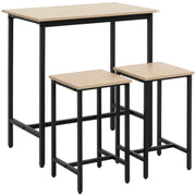 3-Piece Dining Group Bar Table with 2 Chairs Dining Set Bar Table Set for Kitchen Dining Room Bistro Industrial Design Particle Board Steel Frame Natural Wood+Black 80 x 50 x 85 cm