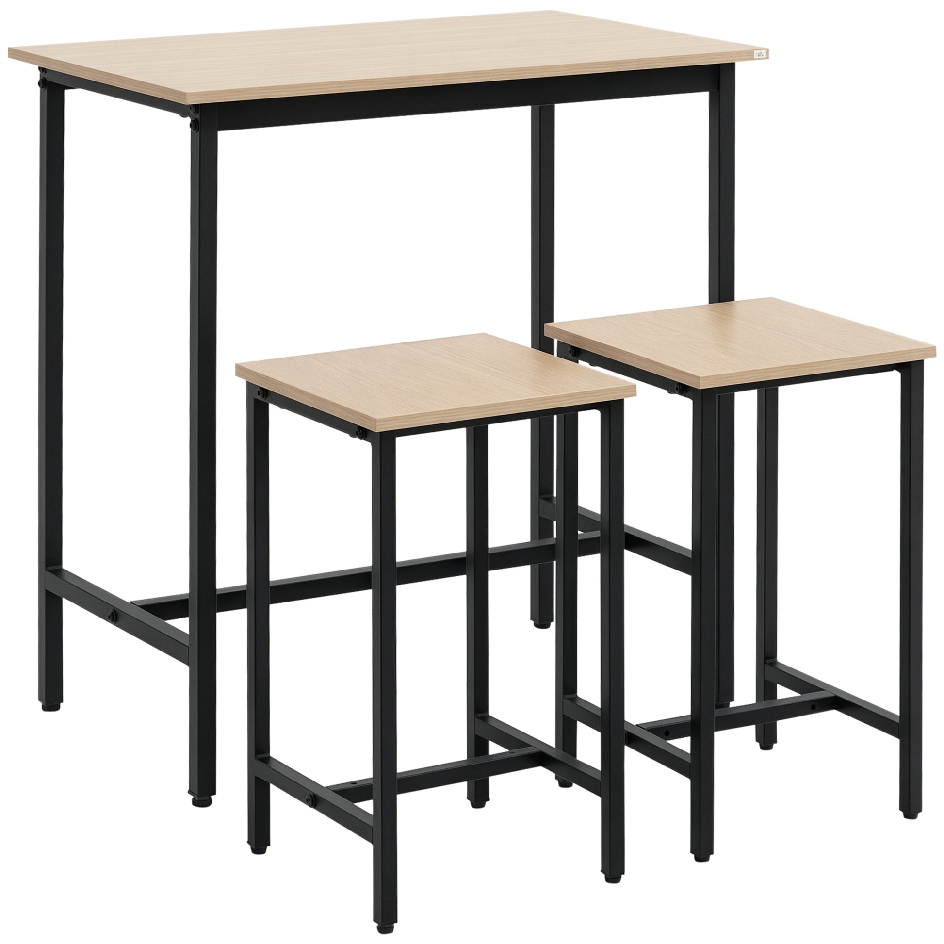 3-Piece Dining Group Bar Table with 2 Chairs Dining Set Bar Table Set for Kitchen Dining Room Bistro Industrial Design Particle Board Steel Frame Natural Wood+Black 80 x 50 x 85 cm