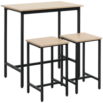 3-Piece Dining Group Bar Table with 2 Chairs Dining Set Bar Table Set for Kitchen Dining Room Bistro Industrial Design Particle Board Steel Frame Natural Wood+Black 80 x 50 x 85 cm