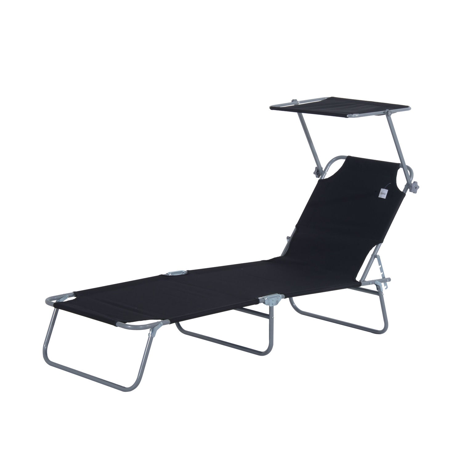 Folding Sun Lounger with Sun Protection Recliner with 4-Position Adjustable Backrest Camping Lounger Loadable up to 120kg for Garden, Balcony, and Pool, 6 Colors (Black)