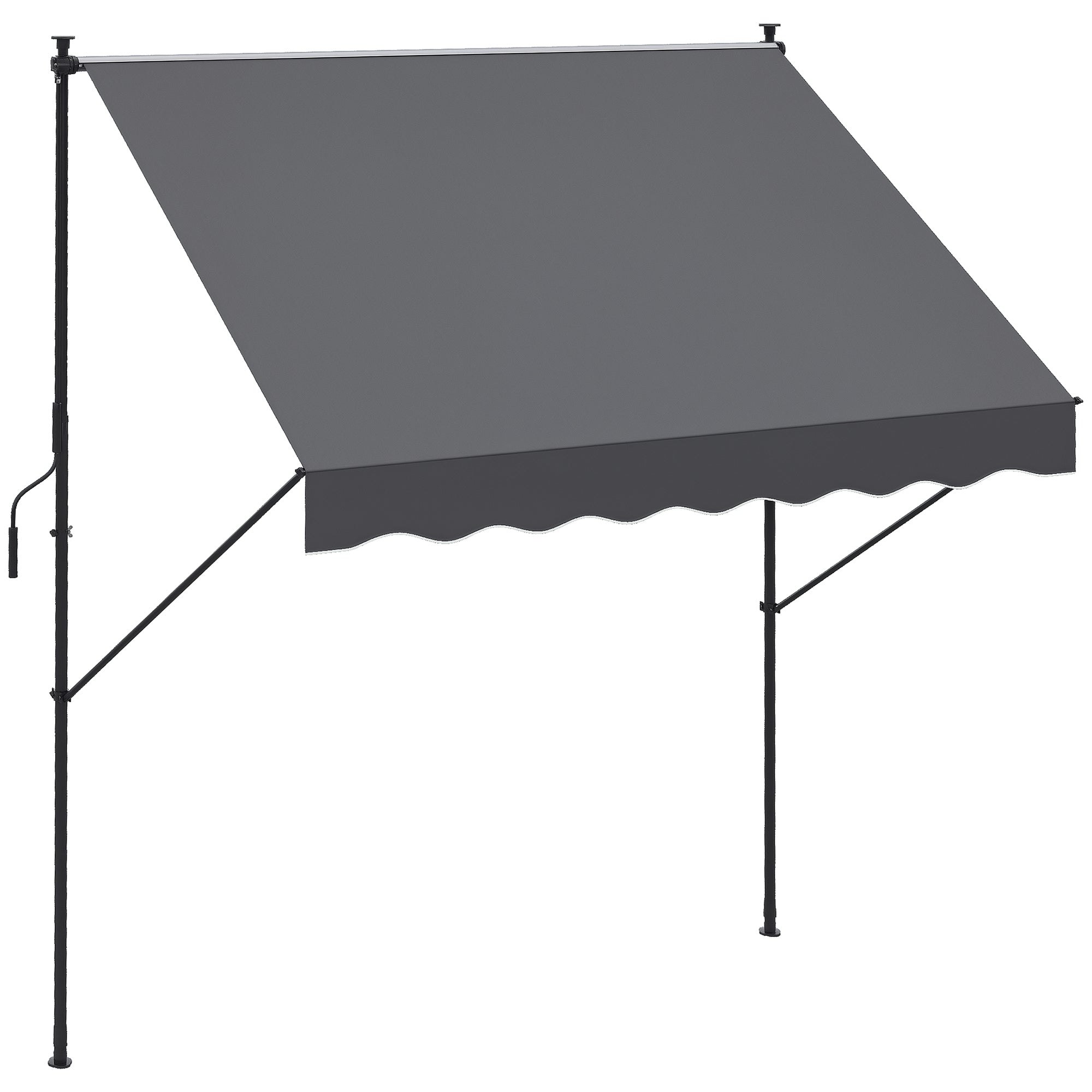 Retractable Manual Awning 200x1.75 m Exterior Terrace Roll-up Awning Adjustable Height with Crank 210-310 cm No Drill for Balcony Garden Gray