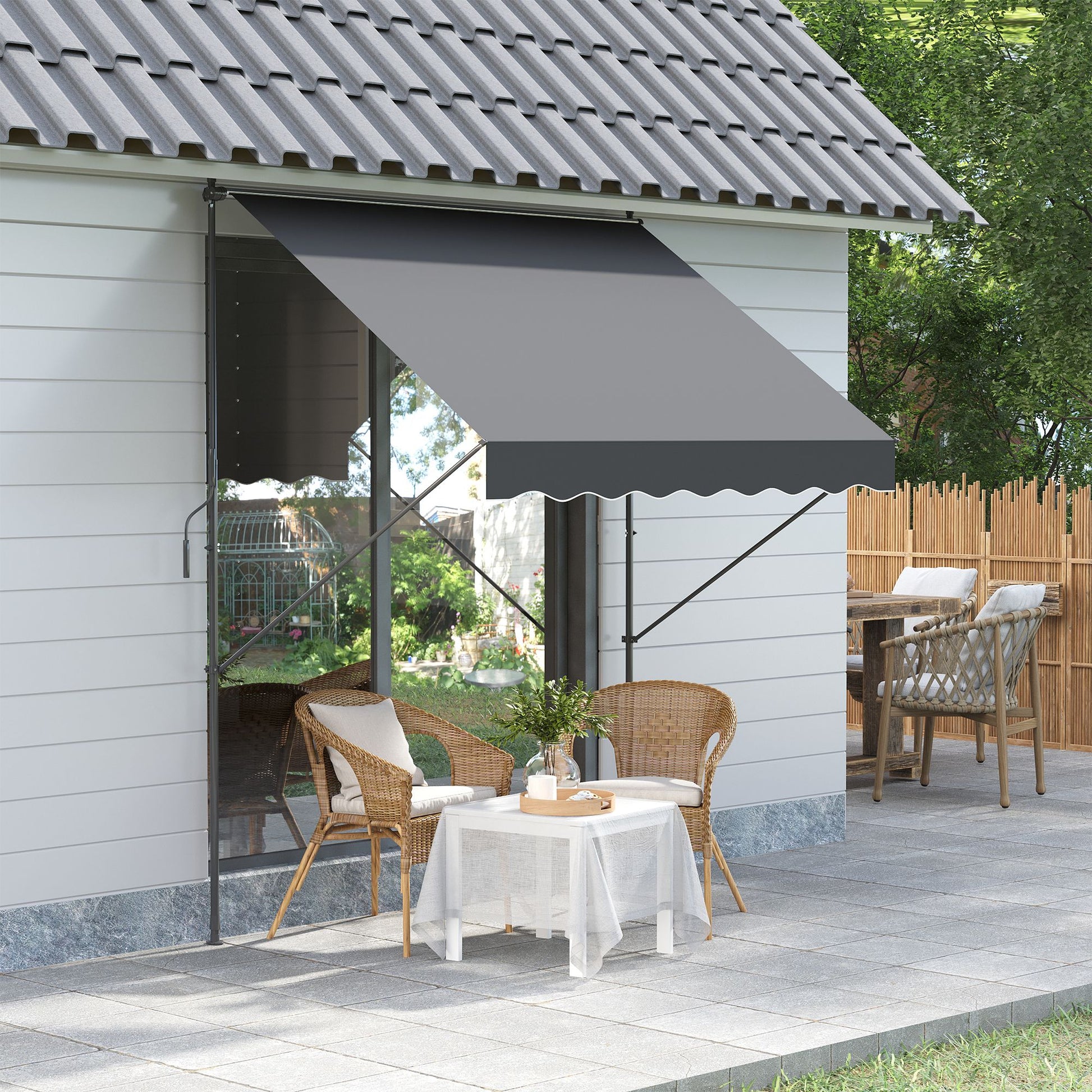 Retractable Manual Awning 200x1.75 m Exterior Terrace Roll-up Awning Adjustable Height with Crank 210-310 cm No Drill for Balcony Garden Gray