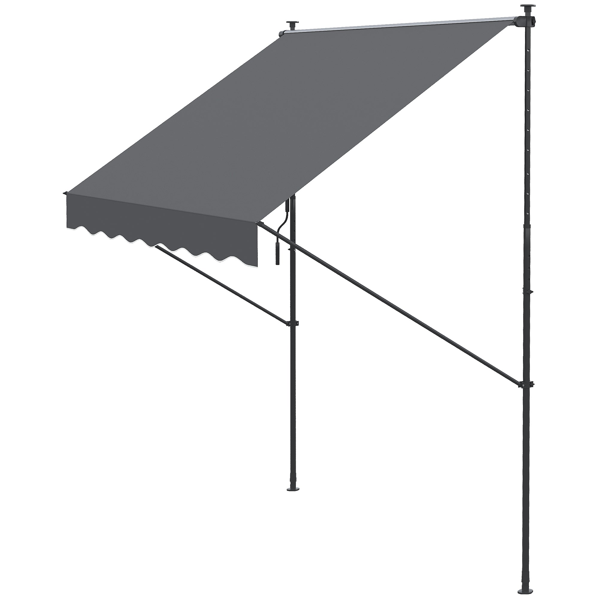 Retractable Manual Awning 200x1.75 m Exterior Terrace Roll-up Awning Adjustable Height with Crank 210-310 cm No Drill for Balcony Garden Gray
