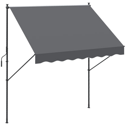 Retractable Manual Awning 200x1.75 m Exterior Terrace Roll-up Awning Adjustable Height with Crank 210-310 cm No Drill for Balcony Garden Gray