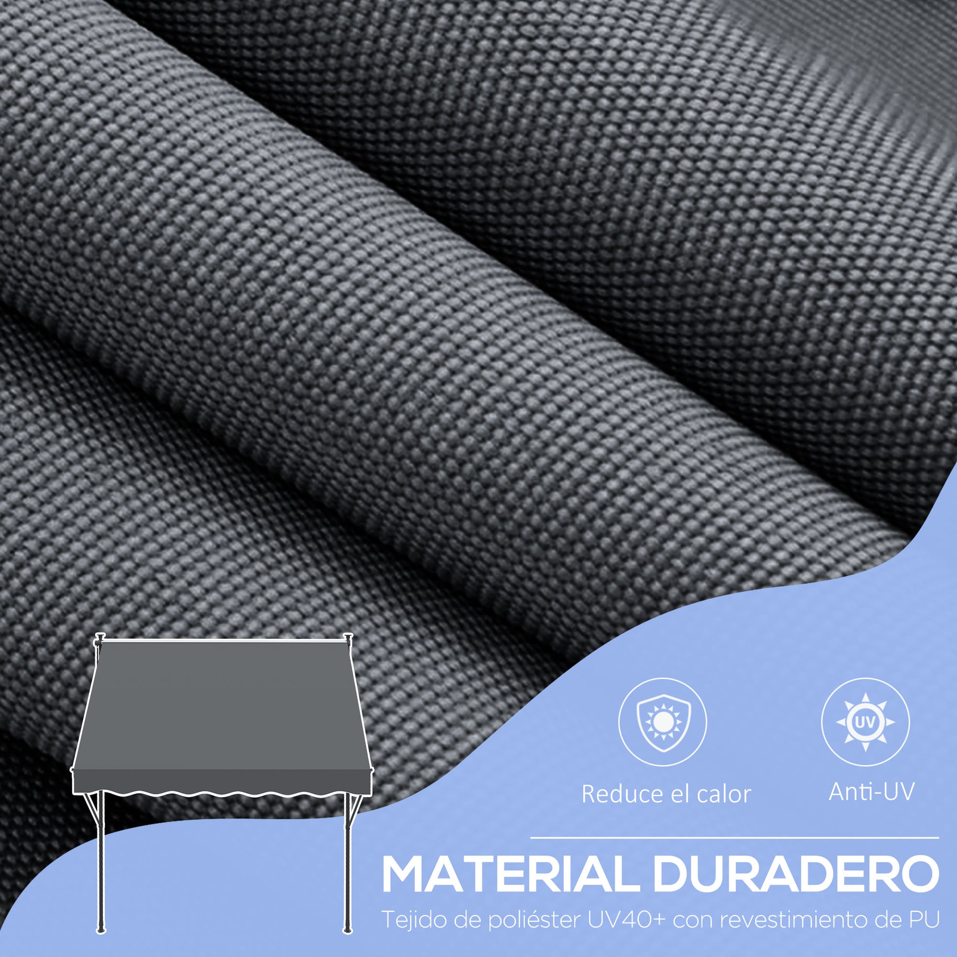 Retractable Manual Awning 200x1.75 m Exterior Terrace Roll-up Awning Adjustable Height with Crank 210-310 cm No Drill for Balcony Garden Gray